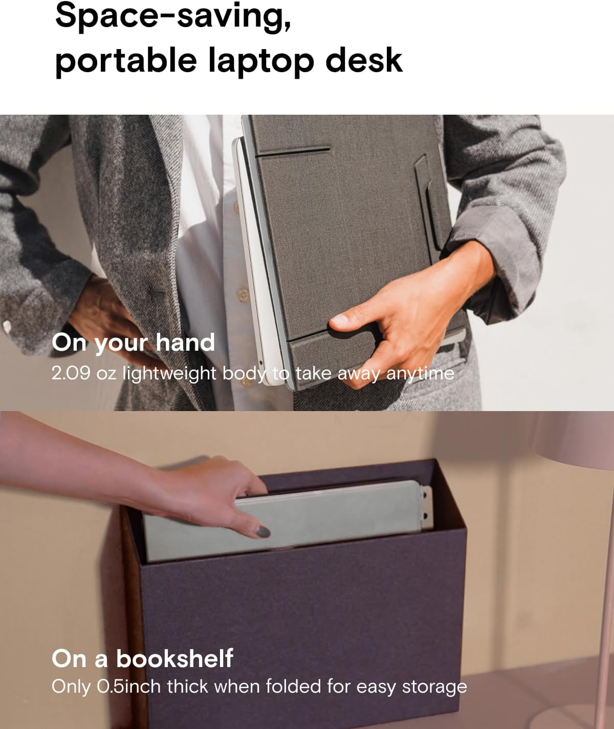 MOFT Folding Laptop Stand Lap Desk, Portable & Mini Computer Stand Laptop Desk for Travel and Home Office, Ergonomic Design with Adjustable Viewing Angles, Lightweight Computer Cooling Riser, Gray