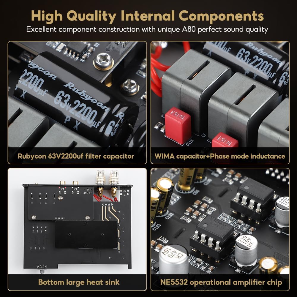 AIYIMA A80 Bluetooth Amplifier DAC Stereo HiFi Home Audio Receiver with PFFB 2.0 Channel Hi-Res Class D Power Amp with PC-USB Coaxial Optical TRS RCA Input