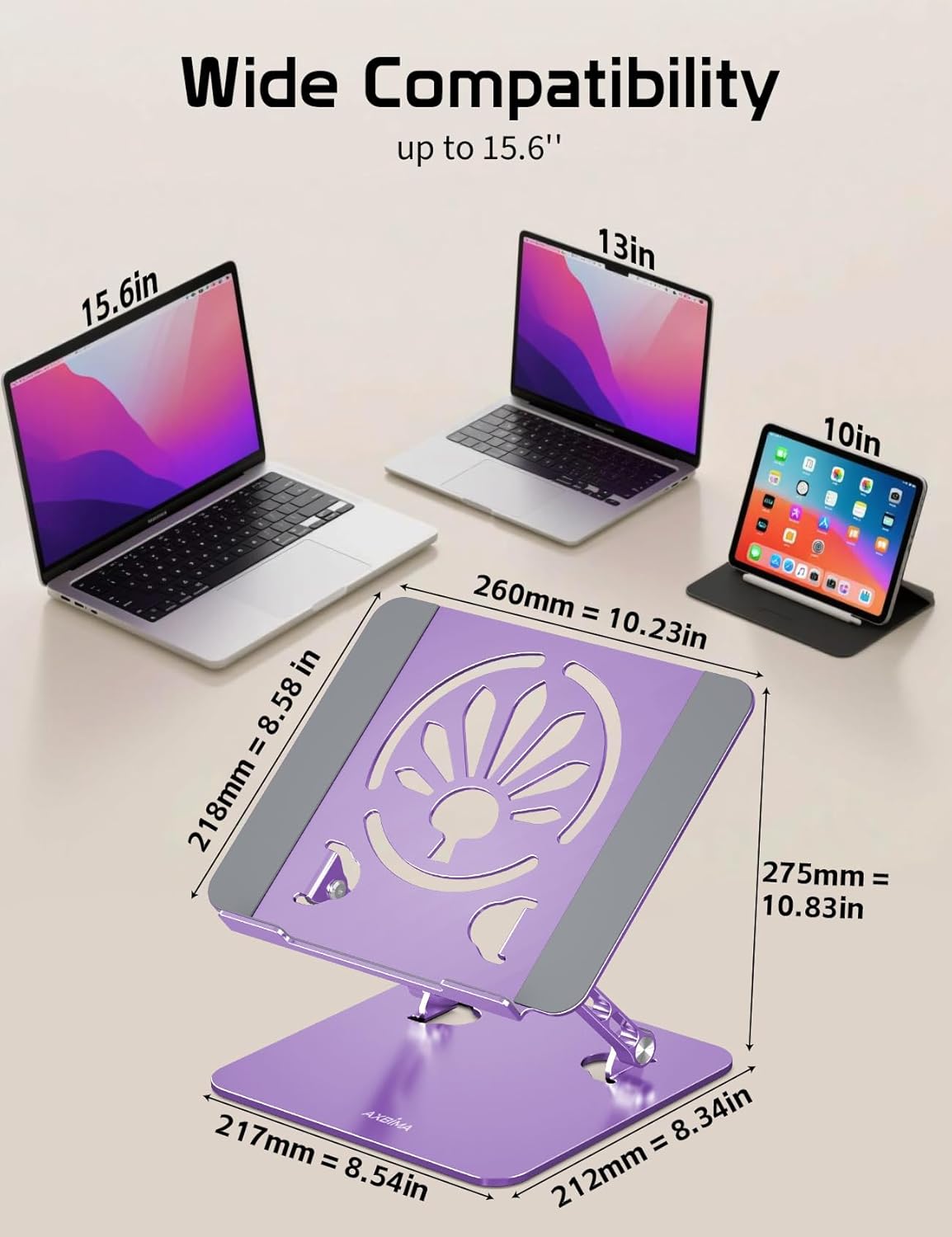 Aluminum Laptop Stand for Desk – Adjustable Ergonomic Laptop Riser, Foldable & Portable Holder Fit for MacBook & 10"-16" Laptops for Office, Home & Travel,Purple