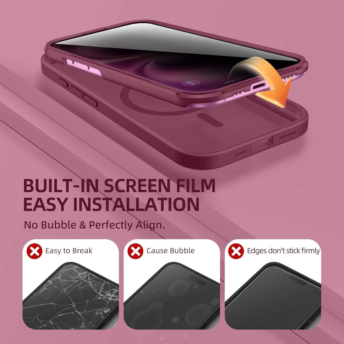 BERFY Magnetic for iPhone 16 Case, Compatible with MagSafe, Built-in Privacy Screen Protector and Upgraded Camera Protection, Anti-Spy Full Body Shockproof Phone Case for 16 6.1", Dark Red