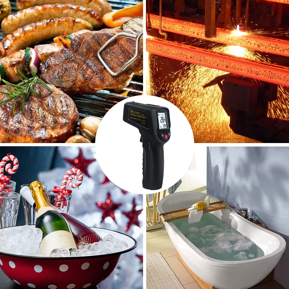 KETOTEK Infrared Thermometer Non Contact IR Digital Laser Temperature Gun -50℃~600℃ (-58℉~1112℉) Adjustable Emissivity Thermometer Gun for Cooking