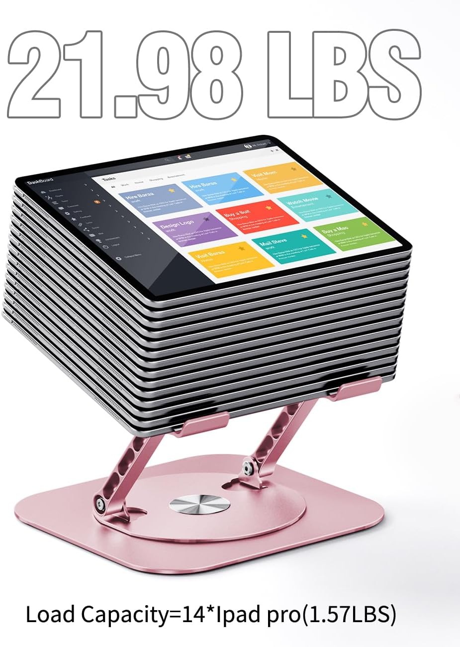 Adjustable Laptop Stand with 360 Rotating Base, Computer Stand for Laptop Ergonimic Foldable Laptop Riser for Desk Compatible with MacBook Pro/Air Notebook up to 16 Inches,Pink