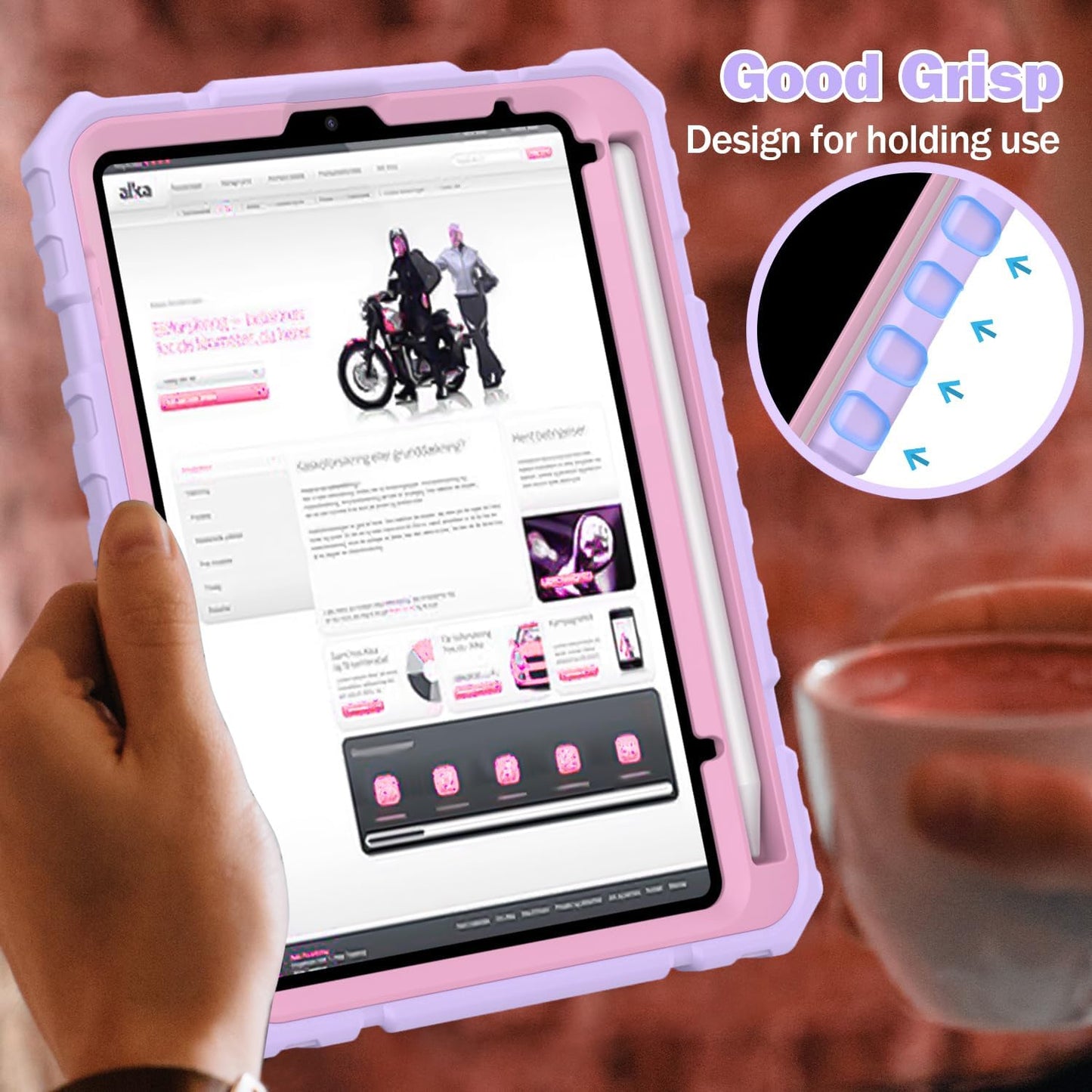 Grifobes Case for iPad Mini 7 (A17 Pro) 2024 / Mini 6 2021 8.3 inch, Heavy Duty Shockproof Rugged Cover with Pencil Holder Stand, for I Pad Mini 7th/6th Gen 8.3" Case for Kids Girl (Purple)