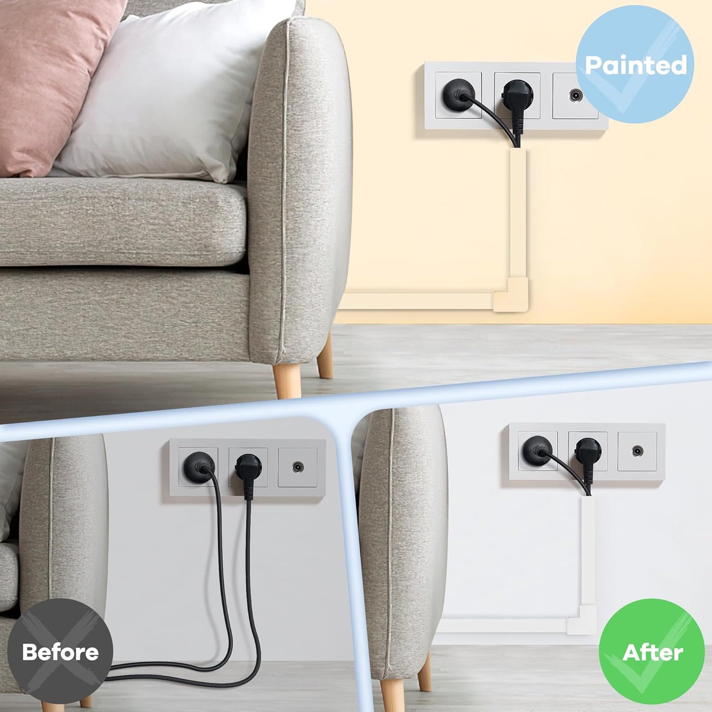 Cord Covers for Wires on Wall Extra-Long, 13.12ft TV Cord Hider Kit, Paintable Cable Management Concealer, White Cord Raceway Channel, 4 x L39in x W0.95in x H0.55in