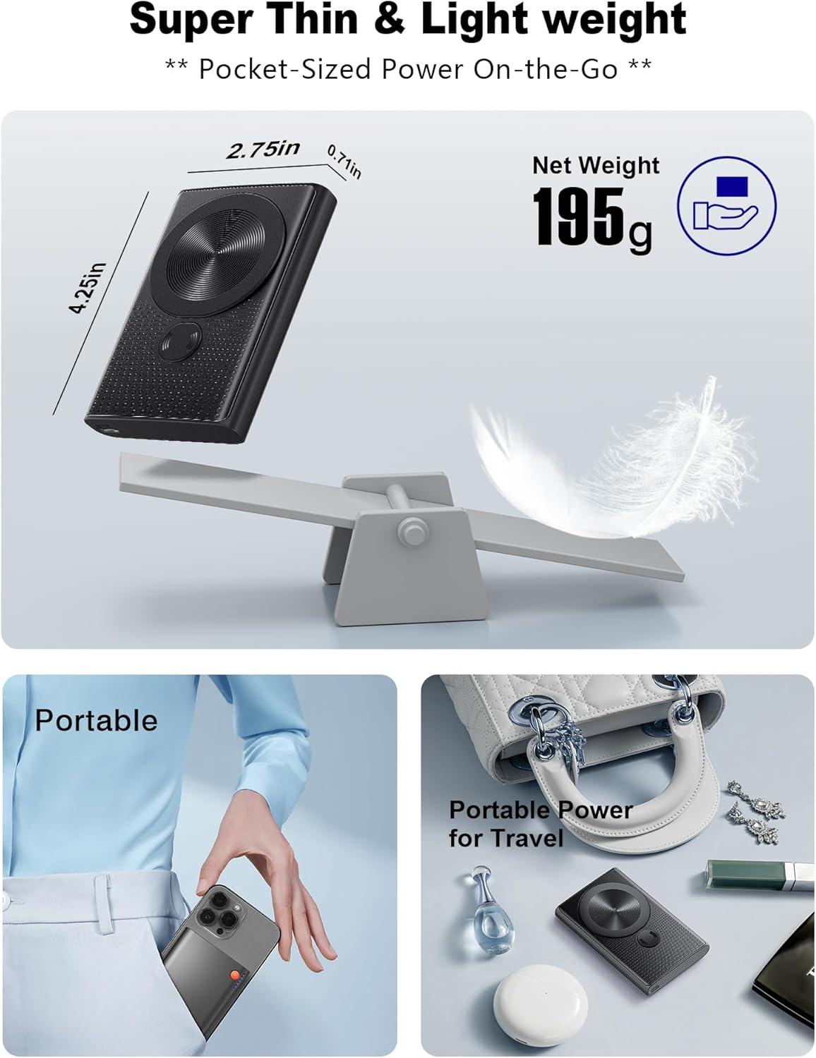 Kesguar Magnetic Portable Charger, 10000mAh 22.5W PD Super Fast Charging Wireless Power Bank. Ultra-Strong Magnet, USB C in&Out Battery Pack for Magsafe, iPhone 16/15/14/13/12 Pro Series, Black