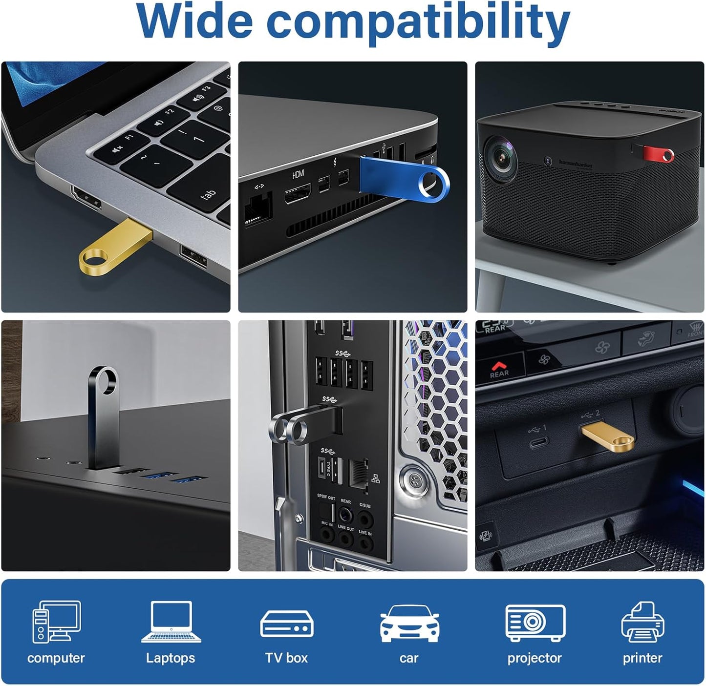 Customizable Flash Drives 128GB, Wooolken Personalized USB 2.0 Thumb Drives 10/20/50/100 Pack, Logo Pendrive Custom Memory Stick USB Engraved Logo (Metal)