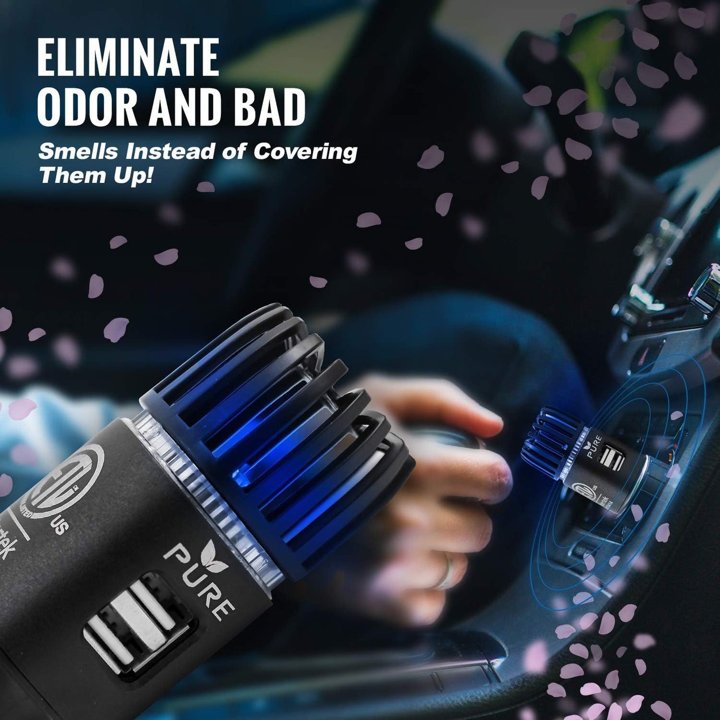 Car Air Purifier ARB Certified 3in1 Premium Stainless Steel Air Filter Ionizer w/Dual USB Ports - Eliminate Allergens Odor Smell, Smoke, Pets, Pollen Mold Bacteria w/Anti-Microbial Deodorizer