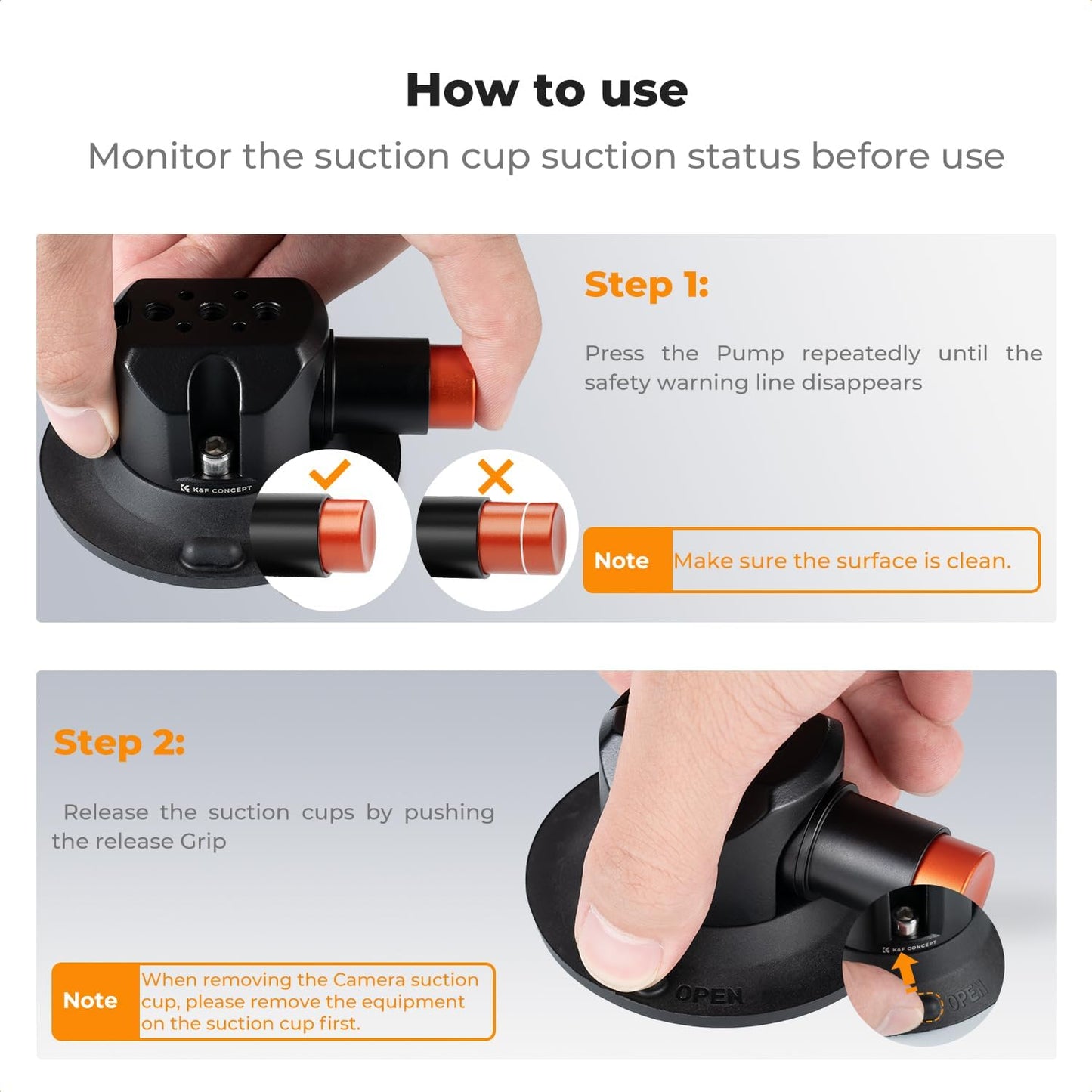 K&F Concept 3" Suction Cup Mount with 360° Double Ball Head Magic Arm, 1/4" Screw Threads, Quick Release Car Mount Compatible with DJI Insta360 for Action Camera Phone Video