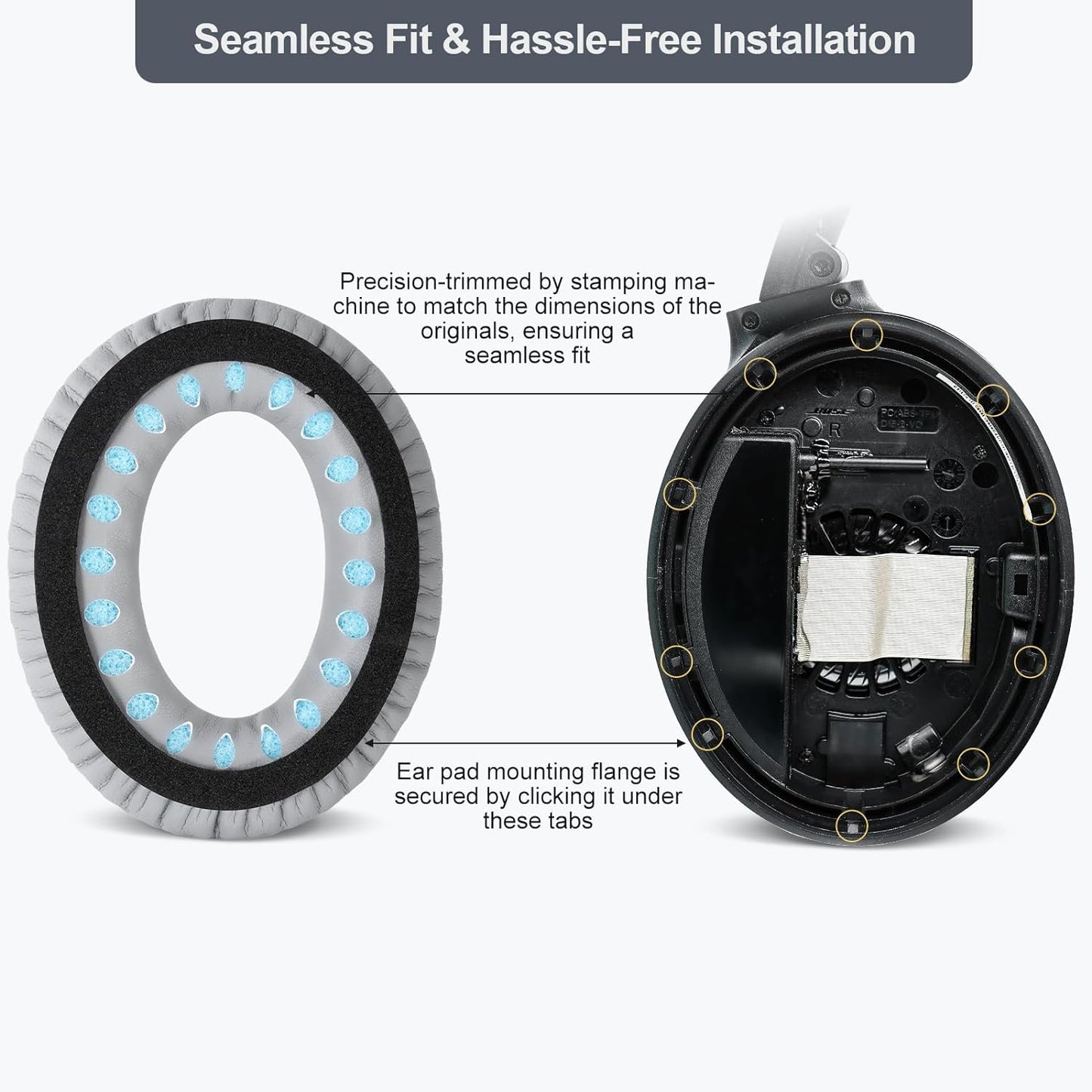 Aurivor Replacement Ear Pads Cushions for Bose QuietComfort QC 35 (ii) 25 15 2 Headphones, Upgraded Earpads for QC35 (ii) QC25 QC15 QC2 SoundTrue/SoundLink AE2/AE2i/AE2w Around-Ear Headphones (Silver)