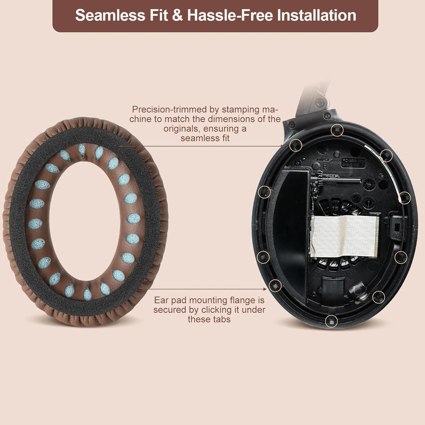 Aurivor Replacement Ear Pads Cushions for Bose QuietComfort QC 35 (ii) 25 15 2 Headphones, Upgraded Earpads for QC35 (ii) QC25 QC15 QC2 SoundTrue/SoundLink AE2/AE2i/AE2w Around-Ear Headphones (Brown)