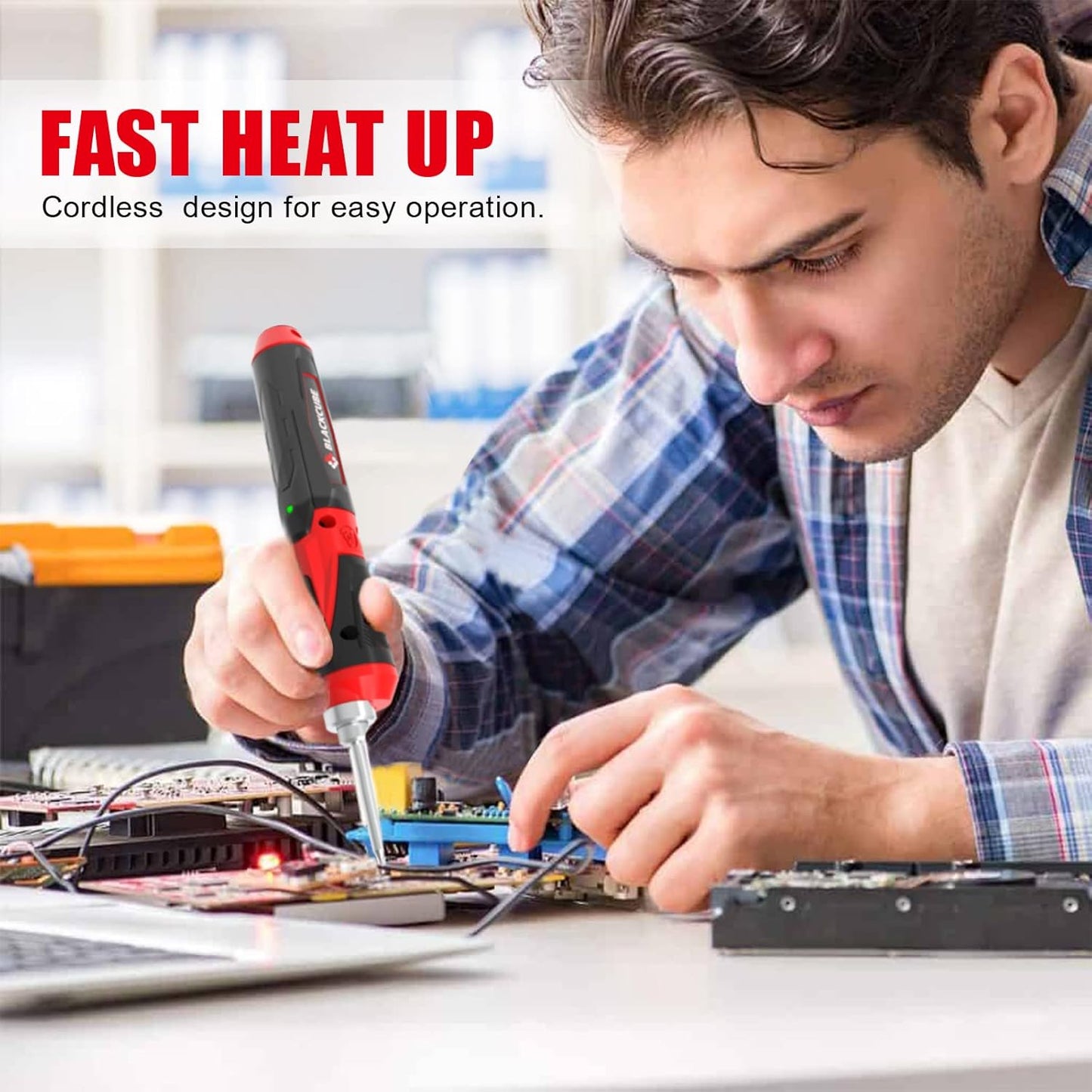 BLACKCUBE Cordless Soldering Iron Kit - Portable 2000mAh USB Rechargeable Soldering Iron Tools with LED Spotlight Max 878℉ Fast Heating 4V Lithium-Ion Battery