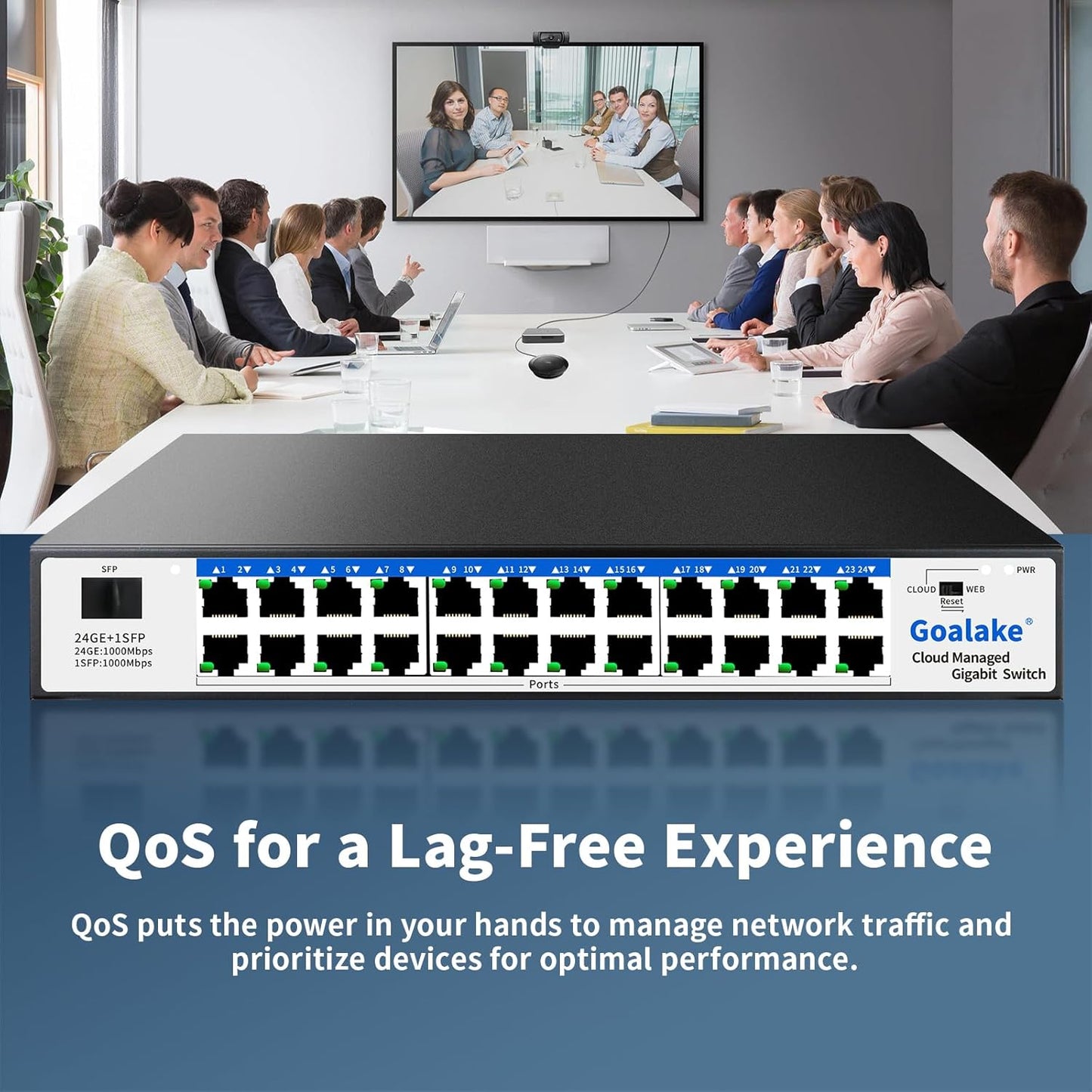 Easy Smart Managed Ethernet Switch, 24 Port Gigabit Switch,Network Hub, Ethernet Splitter, Plug & Play, Industrial Grade Fan Design, VLAN, Qos, Desktop or Wall Mount