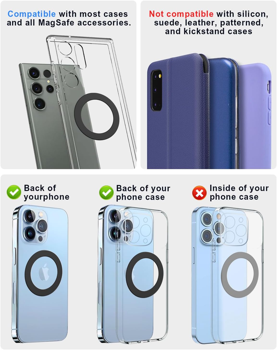 for Magsafe Magnetic Ring 2 Pack Compatibile with MagSafe Accessories/Charger/Mount/Wallet/Case/Kindle for New iPhone 16/15/14/13/12/11, Pixel 9, Samsung Galaxy Z Fold/Z Flip/S and More