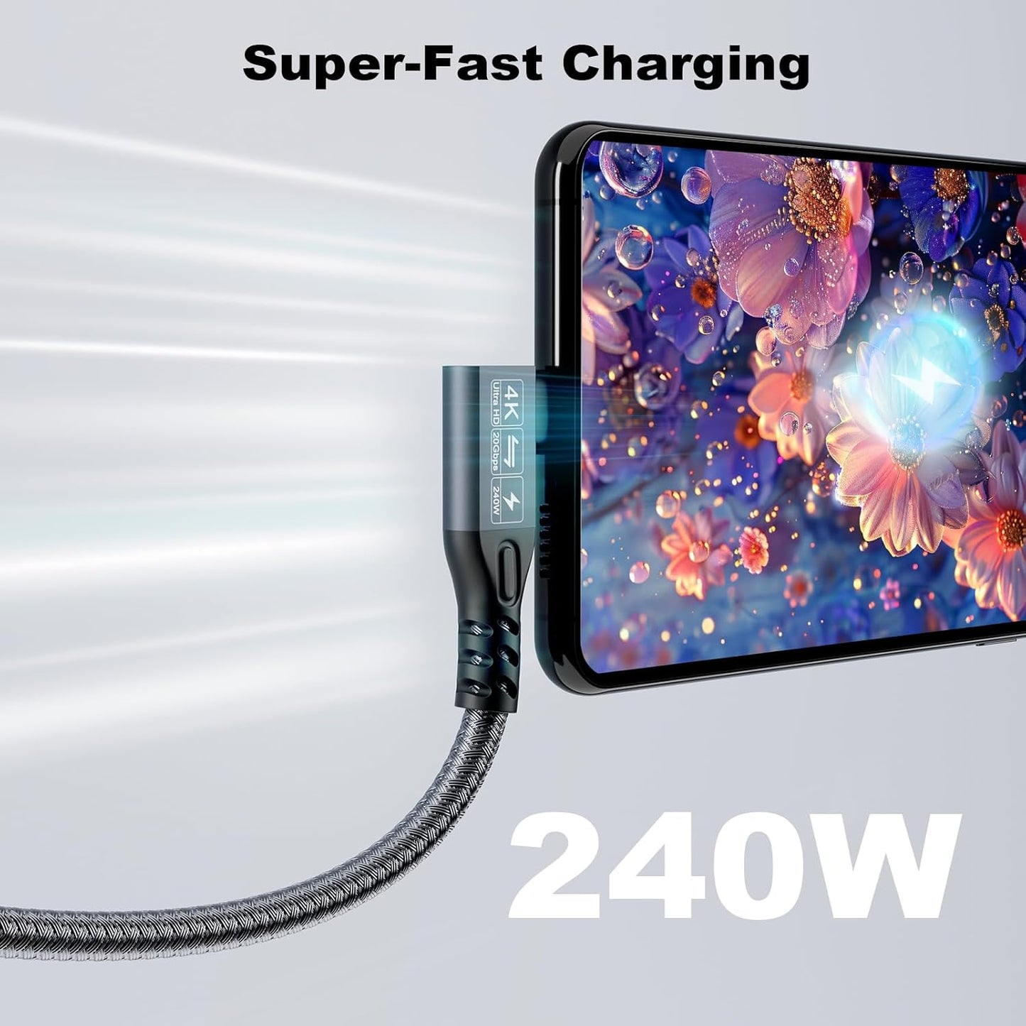 CABLEDECONN USB C 3.2 Gen-2 Extension Cable 0.5M 1.6FT 90 Degree Elbow Thunderbolt 3 240W Fast Charging Cable Male to Female Data Transfer 20Gbps 48V/5A 4K Video Cable Compatible with MacBook