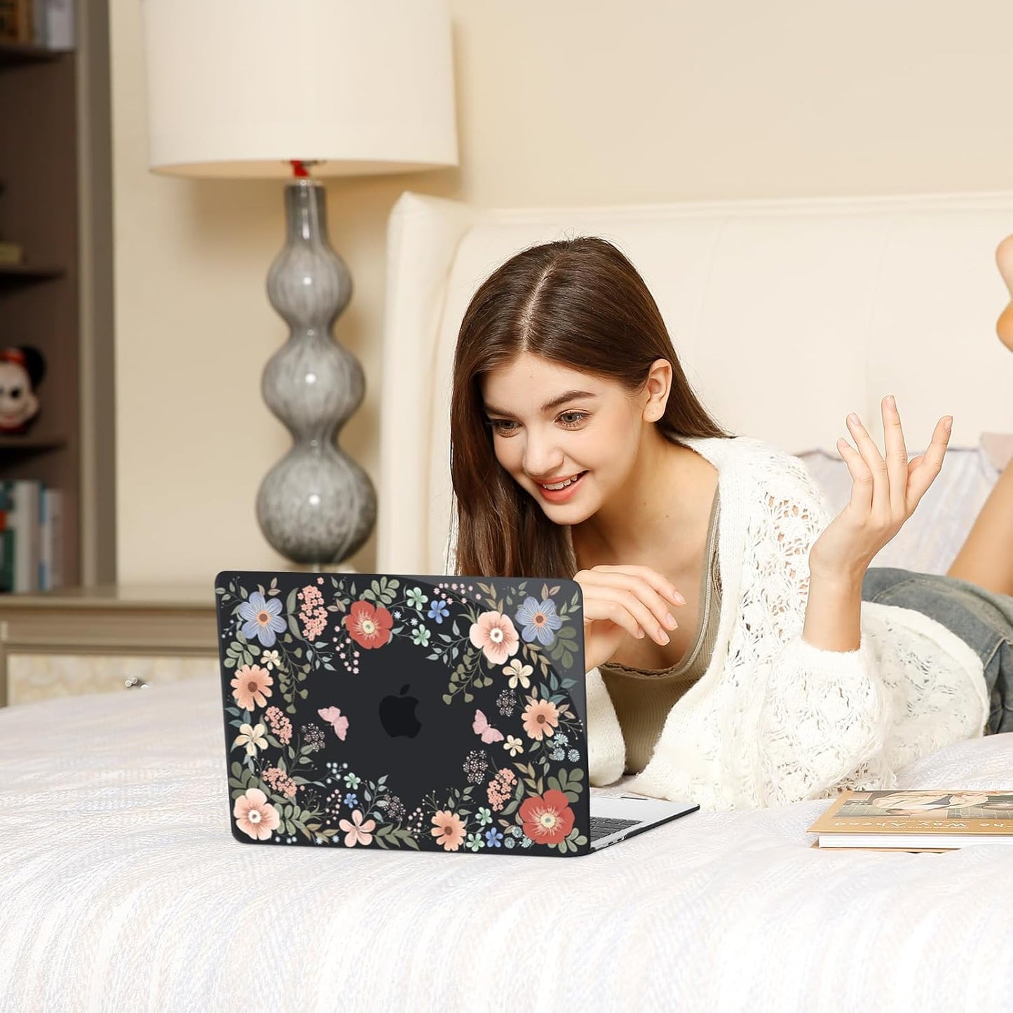 MOSISO Compatible with MacBook Air 13 inch Case 2025 2024 2023 2022 M4 A3240 M3 A3113 M2 A2681, Lush Floral Hard Shell&Keyboard Cover&Screen Protector for MacBook Air 13.6 inch Case, Black