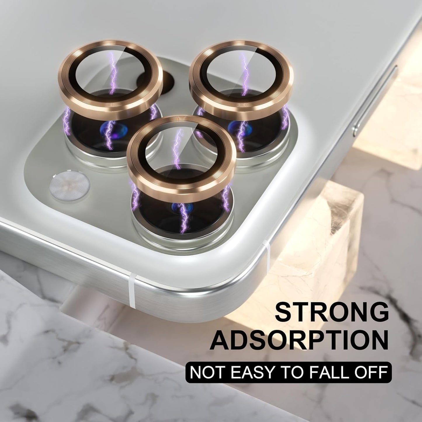 Choiche Compatible for iPhone 16 Pro/iPhone 16 Pro Max Camera Lens Protector, 9H Tempered Glass Camera Cover Screen Protector Metal Ring Decoration Accessories (Gold)