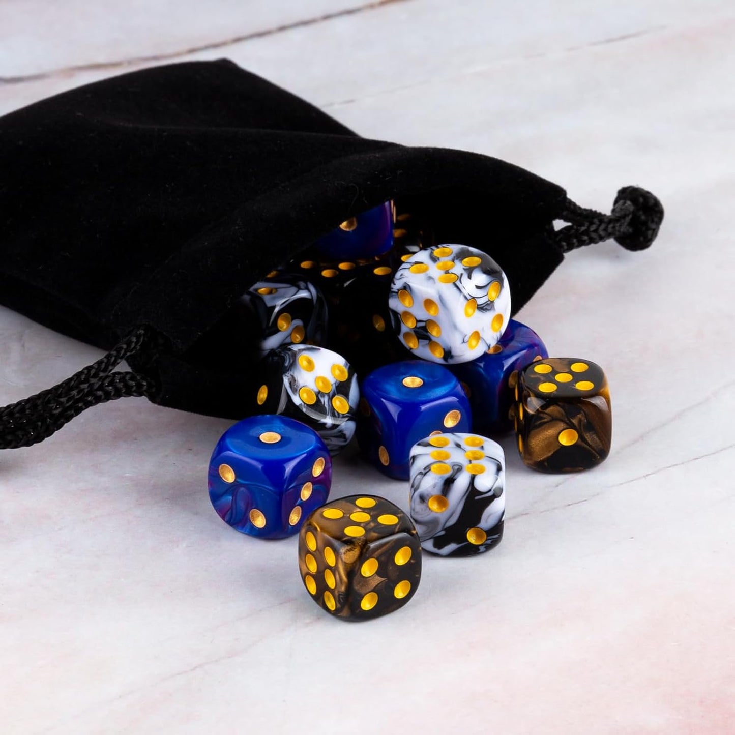 48 PCS 12mm 6 Sided Dice Set Marble D6 Dice Round Corner Board Game Dice for Tenzi Farkle Bunco MTG DND or Math Learning