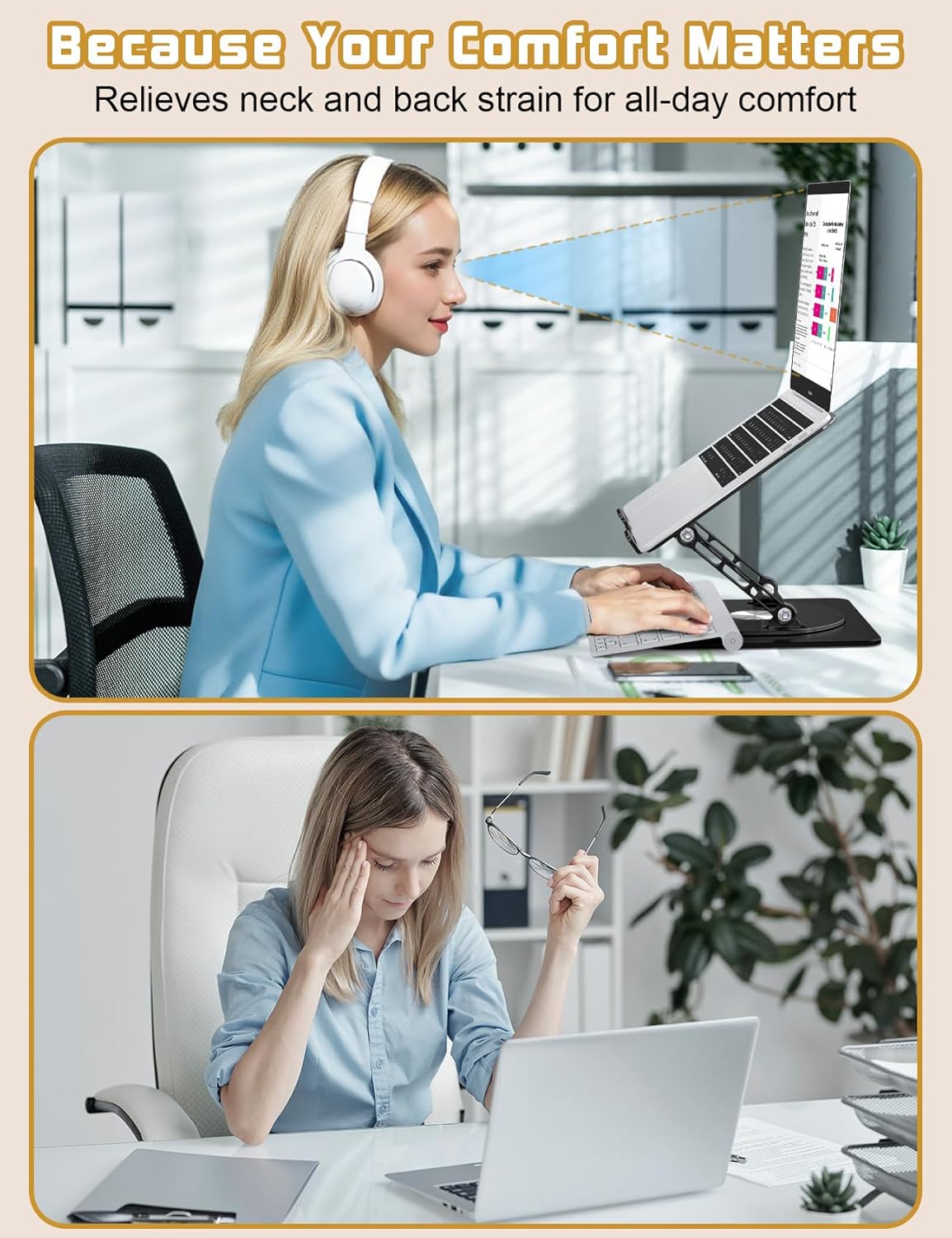 Adjustable Laptop Stand for Desk-360° Rotating Foldable Laptop Holder Ergonomic Laptop Riser for MacBook Pro/Air Dell HP Lenovo Notebook up to 16",Black