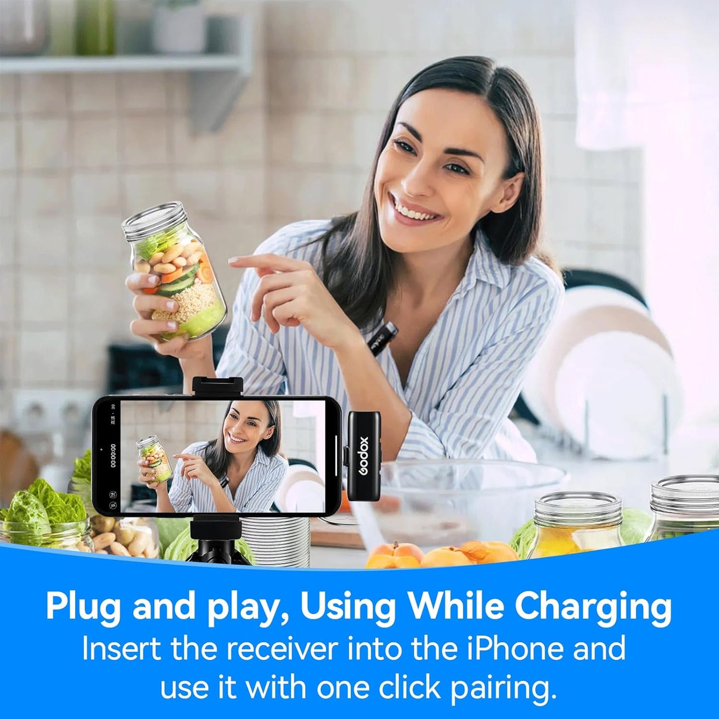 GODOX Wireless Lavalier Microphone with Noise Cancellation,200m/656ft,for iPhone 14/13/12/11 Camera YouTube TikTok,(2 TX + 1 RX + Charging Case)WES1-Kit2 Wireless Laval Mic with Battery Level Display