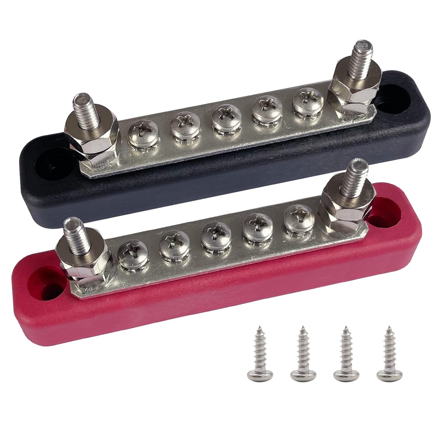 2 x #10 (M5) Studs Power Distribution Block with 5 x #8 (M4) Screws, Ampper 4.2" Bus Bar 12V Power Distribution Terminal Block Battery Busbar for Car Audio Solar (Red & Black)