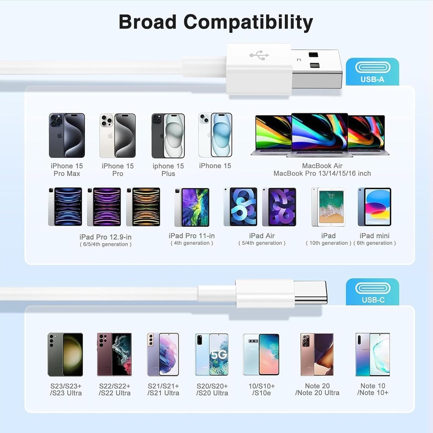 Car Carplay Cable USB to USB C Cable for iPhone 16 15 Pro Plus Pro Max,3-Pack 3.3FT USB A to USB C Cable for iPad Pro/Air/Mini,for Samsung S24/S23/S22/S21,for MacBook Pro/Air and More