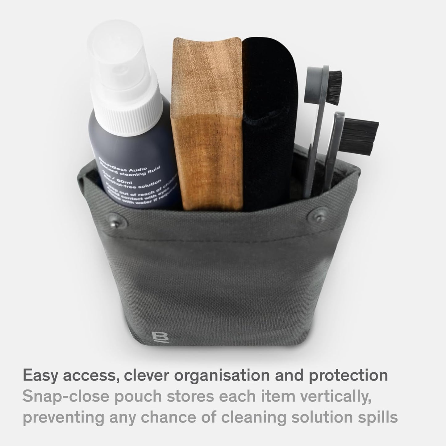 Boundless Audio Vinyl Record Cleaning Kit - 5-in-1 Vinyl Cleaning Kit Includes Velvet Record Brush, Stylus Cleaner, Cleaner Solution, Nylon Brush & Storage Bag