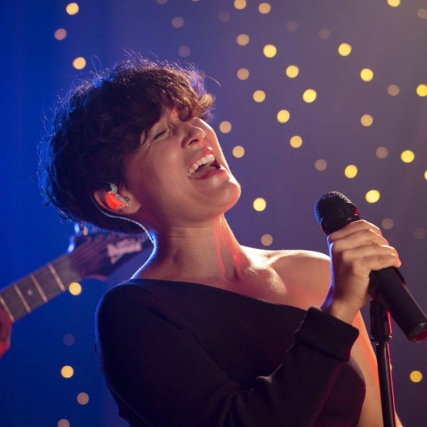 BASN in-Ear Monitors, Bmaster Triple Driver HiFi Stereo Noise-Isolating IEM Headphones with Enhanced Bass for Drummers Musicians (PRO Red/Blue)