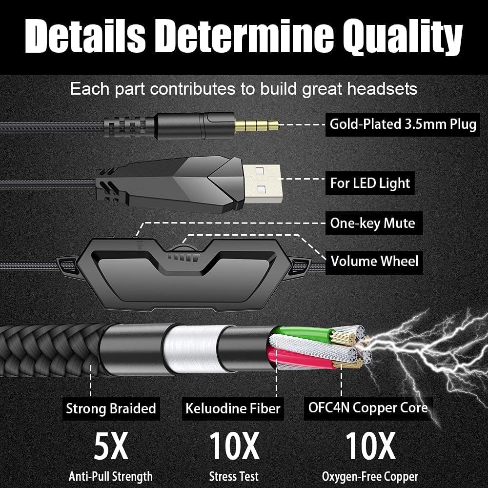 BENGOO G9000 Stereo Gaming Headset for PS4 PC Xbox One PS5 Controller, Noise Cancelling Over Ear Headphones with Mic, LED Light, Bass Surround, Soft Memory Earmuffs for Laptop Mac - Black