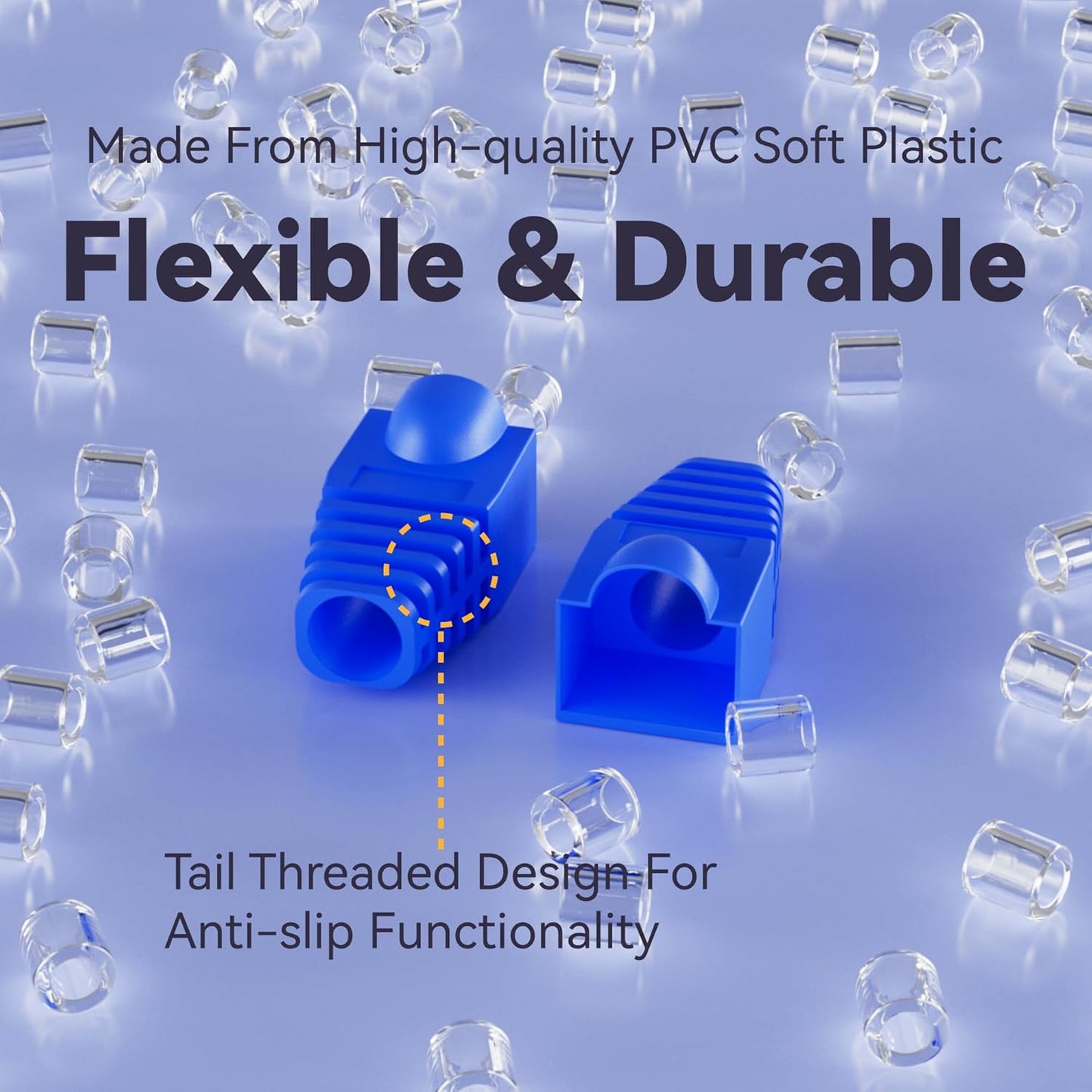 CableGeeker 100-Pack Cat6 / Cat5e RJ45 Strain Relief Boots, RJ45 Boot, Cat 6 Boot, Cat6 Ethernet Boots, Suitable for 6.5mm(0.26in) Ethernet Cables (Round-Press White)