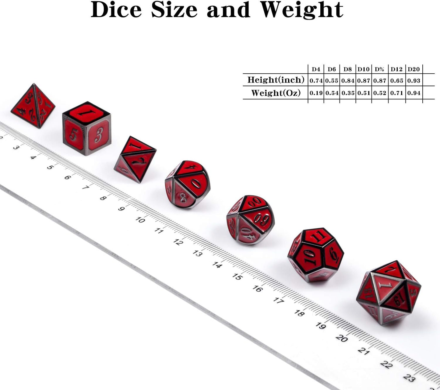 DnDnD Red D&D Game Dice,7 Die Polyhedral Metal Dice with Gift Metal Tin for RPG DND Dungeons and Dragons Dice Collector Board Game Player