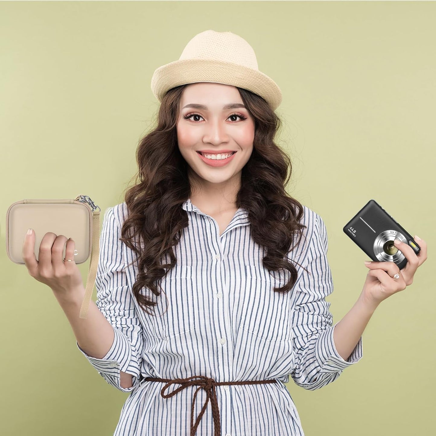 Carrying & Protective Case for Digital Camera, AbergBest 21 Mega Pixels 2.7" LCD Rechargeable HD/Kodak Pixpro/Canon PowerShot ELPH 180/190 / Sony DSCW800 / DSCW830 Cameras for Travel - Beige