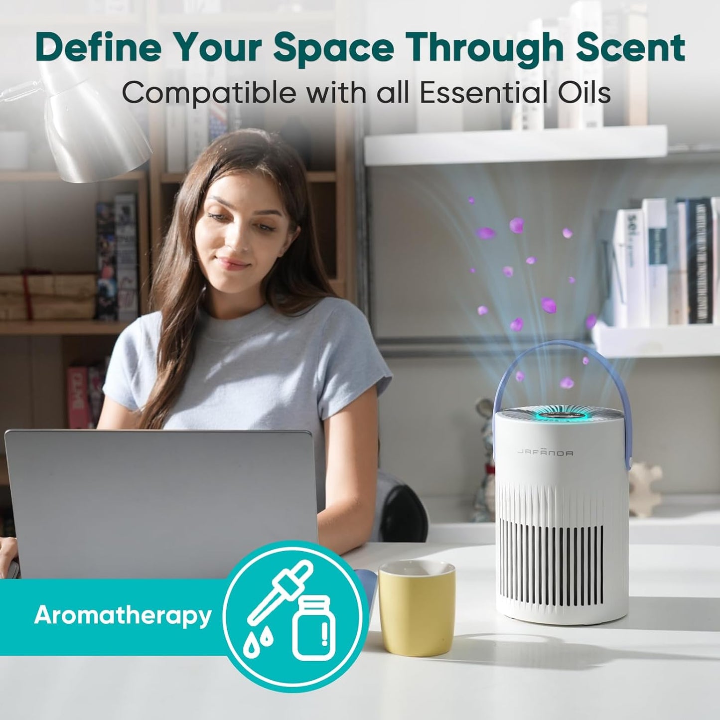 Jafanda Small Air Purifier JF068, 20dB Sleep Mode, Portable Air Cleaner with Handle, 3-Stage HEPA Filtration for Dust, Pollen, Pet Fur, Smoke, 7-Color Light for Home/Bedroom/Dorm/Office/Travel