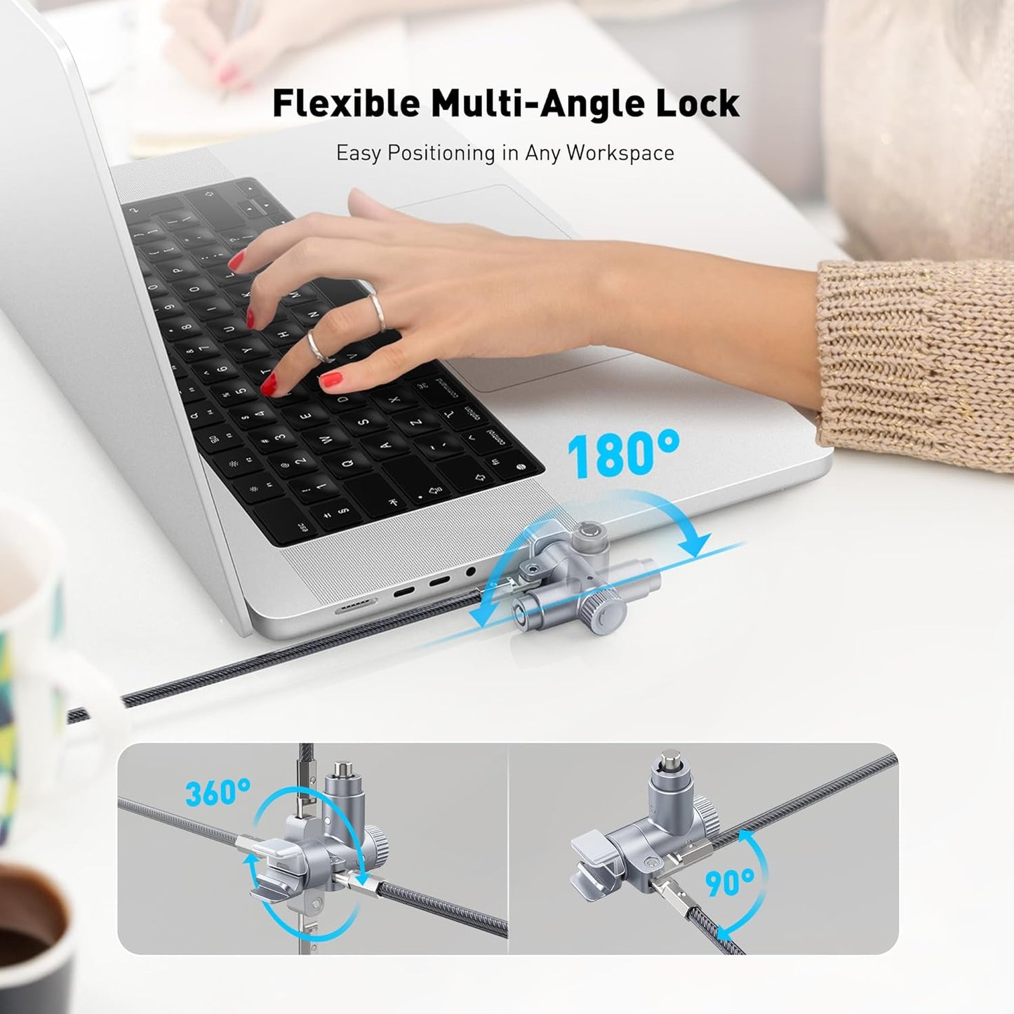 AboveTEK Laptop Locking Cable for MacBook Pro 14/16 (2021–2024), Anti-Theft Keyed Laptop Security Lock, 6.56ft Cut-Resistant Steel Computer Lock Cable, Rotatable & Portable Design