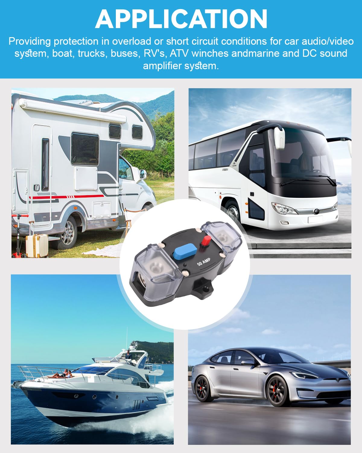 250 Amp Circuit Breaker 12-48 Volt DC 250A Self Recovery Resettable High Amp Circuit Breaker with Manual Reset Button for Automotive RV Marine Boat Car Audio and Amps Protection