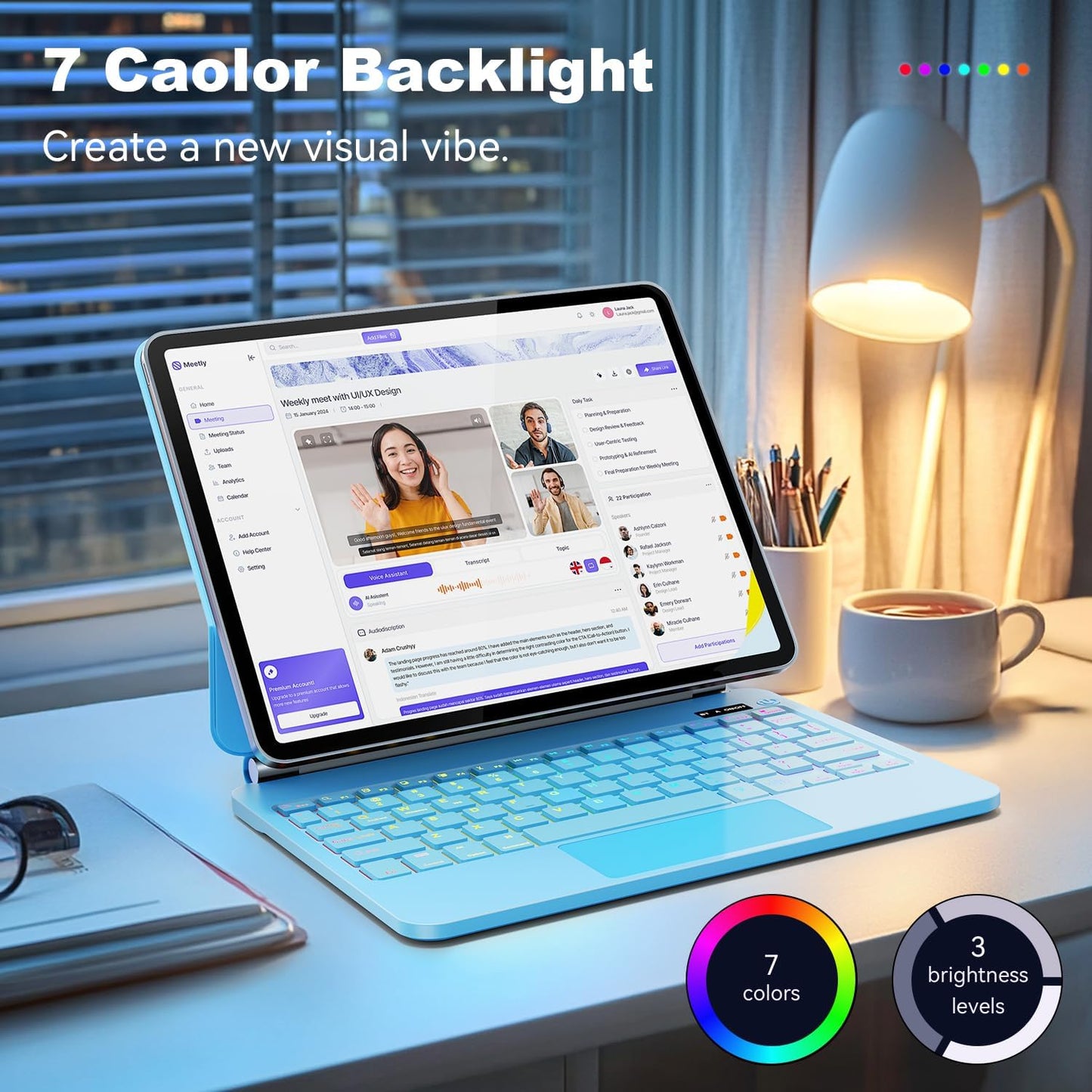 Keyboard Case for iPad Air 13 inch,iPad Pro 12.9 inch (3/4/5/6th Gen),Easy-Set Floating Cantilever Stand Magic Magnetic Backlit - Multi-Touch Trackpad Keyboard Case for iPad (Light Blue)