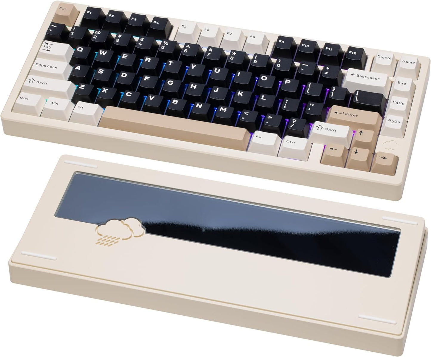 KEEBMONKEY WOBKEY Rainy 75 CNC Aluminum HMX/JWK/Cocoa Switches Triple-Mode Connectivity Mechanical Keyboard with Superior Acoustics, RGB/PP/Mirrored Glass/3500mAh/Violet Switch (Standard - White)