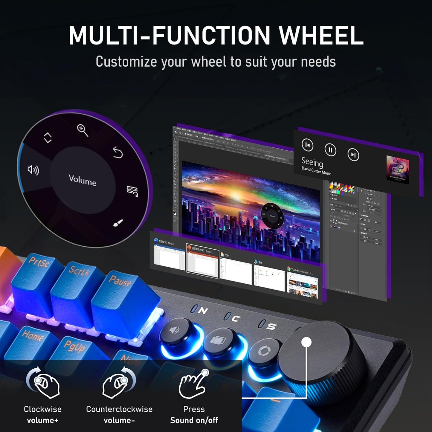 iRocks K74R Wireless RGB Illuminated Mechanical Gaming Keyboard, Hot-Swappable Switches, Floating Design, PBT 107 Keys NKRO, Detachable USB-C Cable - Midsummer Black (Brown Switches)