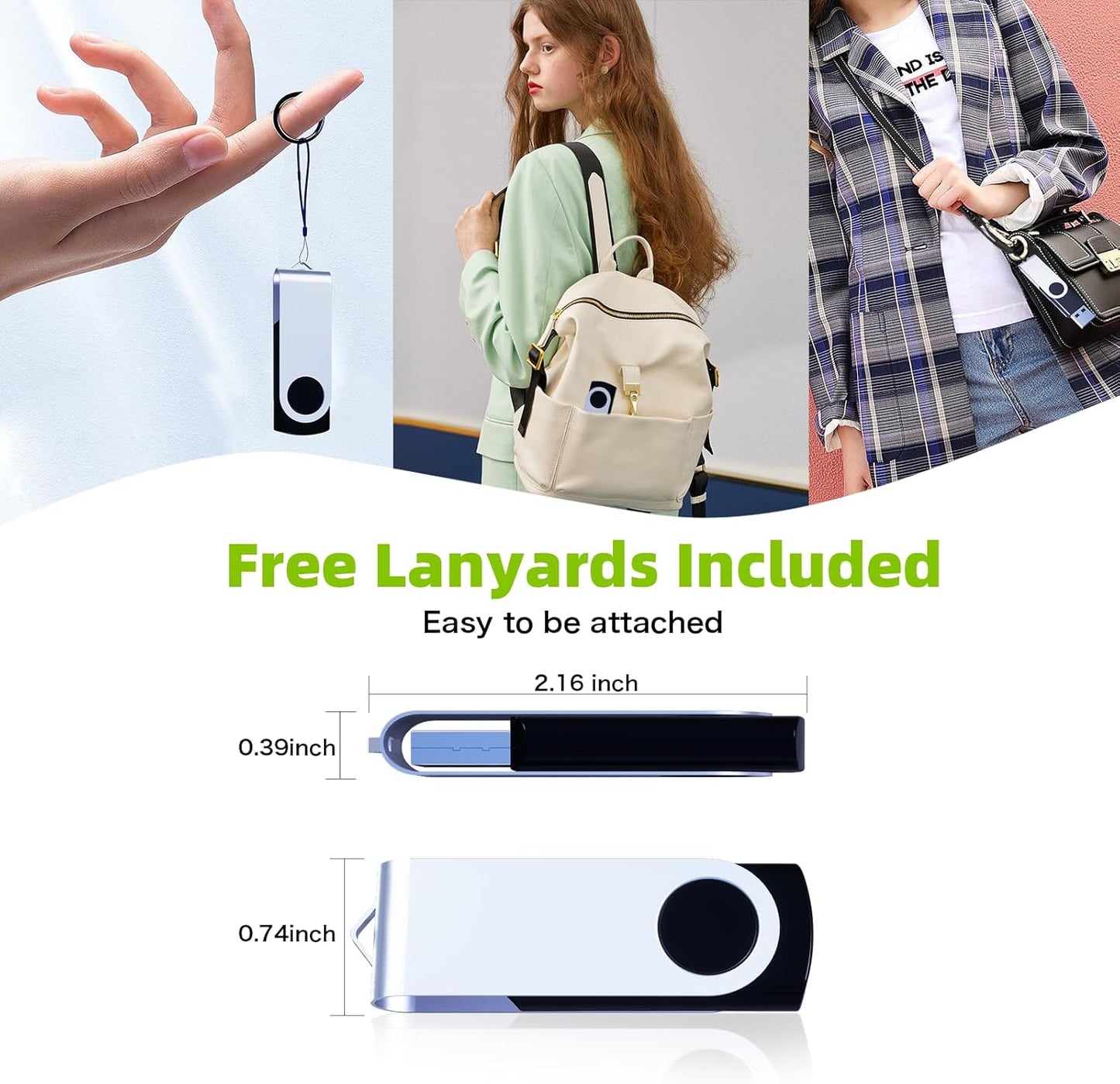 32GB Flash Drive 10 Pack, Wooolken USB 2.0 Thumb Drive Bulk Pen Drive Metal Swivel Memory Stick 32 GB 10 Colors Multipack Value Zip USB Drives with Lanyard