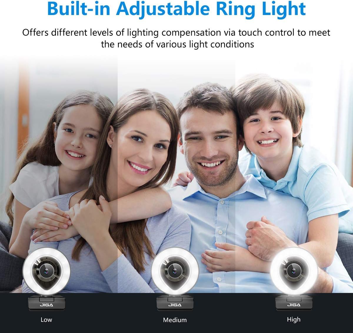 JIGA Streaming Webcam with Dual Microphone 1080P Adjustable Right Light Pro Web Camera Advanced Auto-Focus with Tripod Zoom Camera Gaming Webcam for Xbox Facebook YouTube Streamer Conferencing