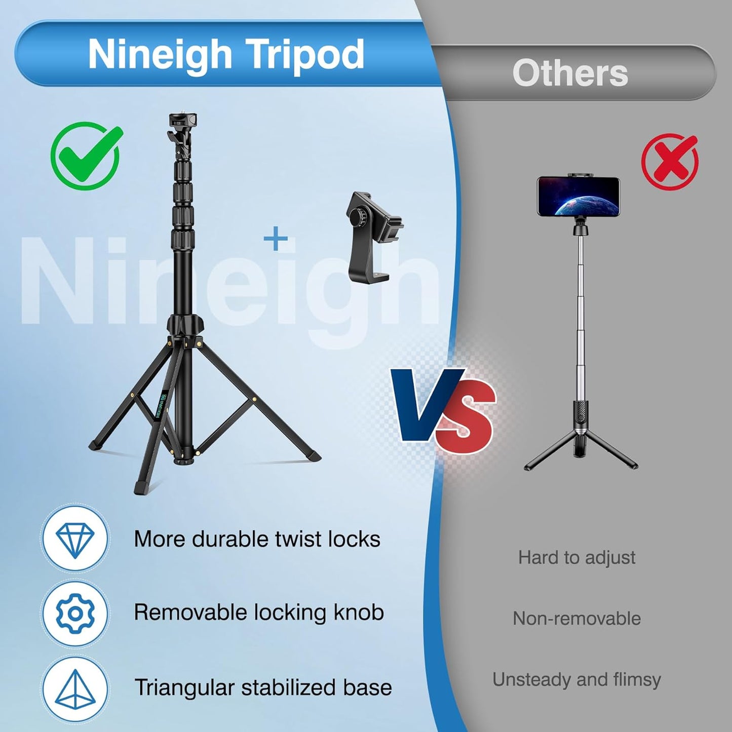72" Tripod for iPhone, Phone Tripod with Remote, Black Aluminum, Compatible with Smartphone/Camera/Gopro, Cellphone Tripod Stand for Video Recording Selfies Vlogging