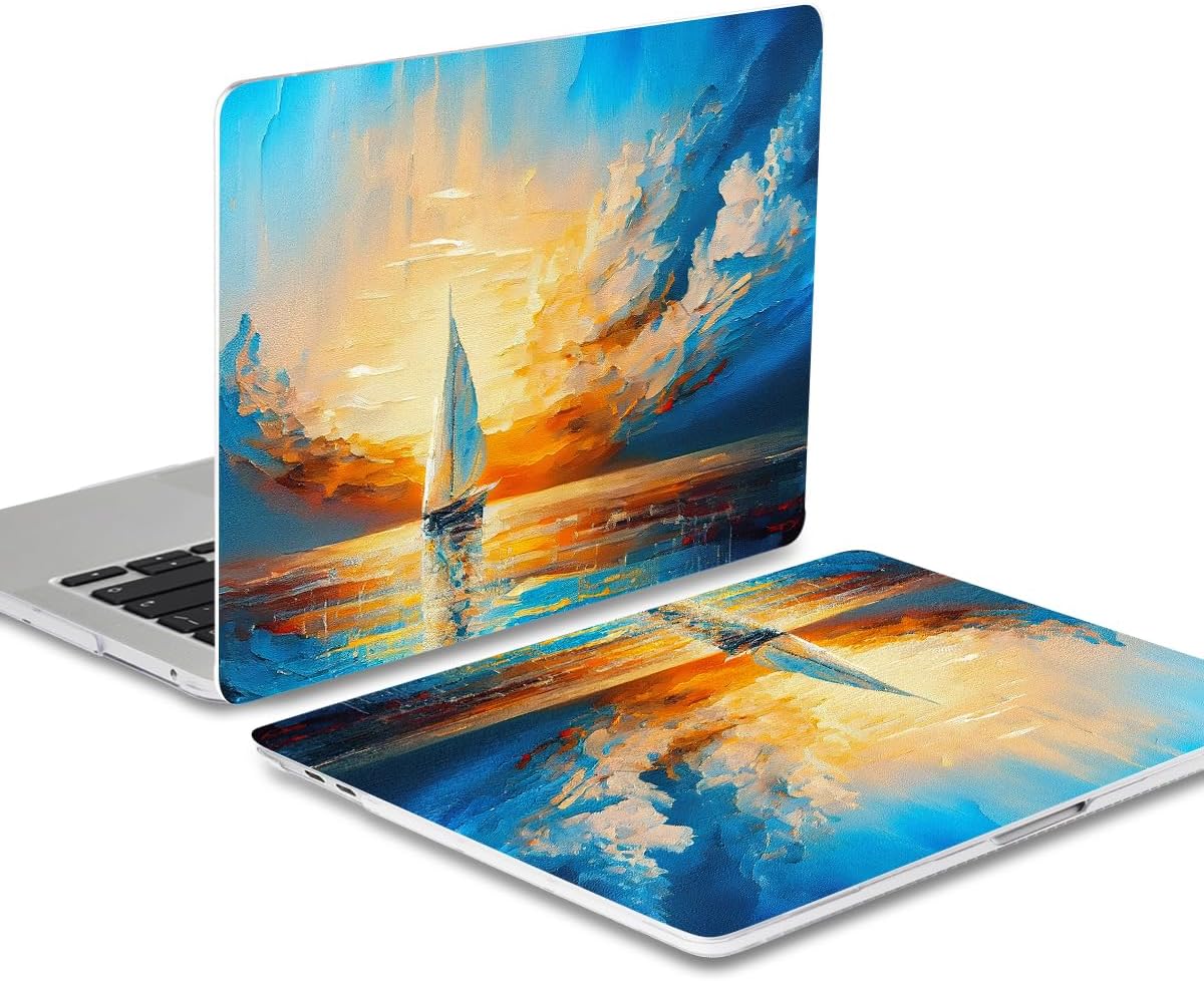 Batianda Design Case for M1 MacBook Air 13 Inch Model A2337 A2179 A1932 2021 2020 2019 Release,3D Painted Landscape Series Hard Shell with Keyboard Cover & Screen Protector, Sail