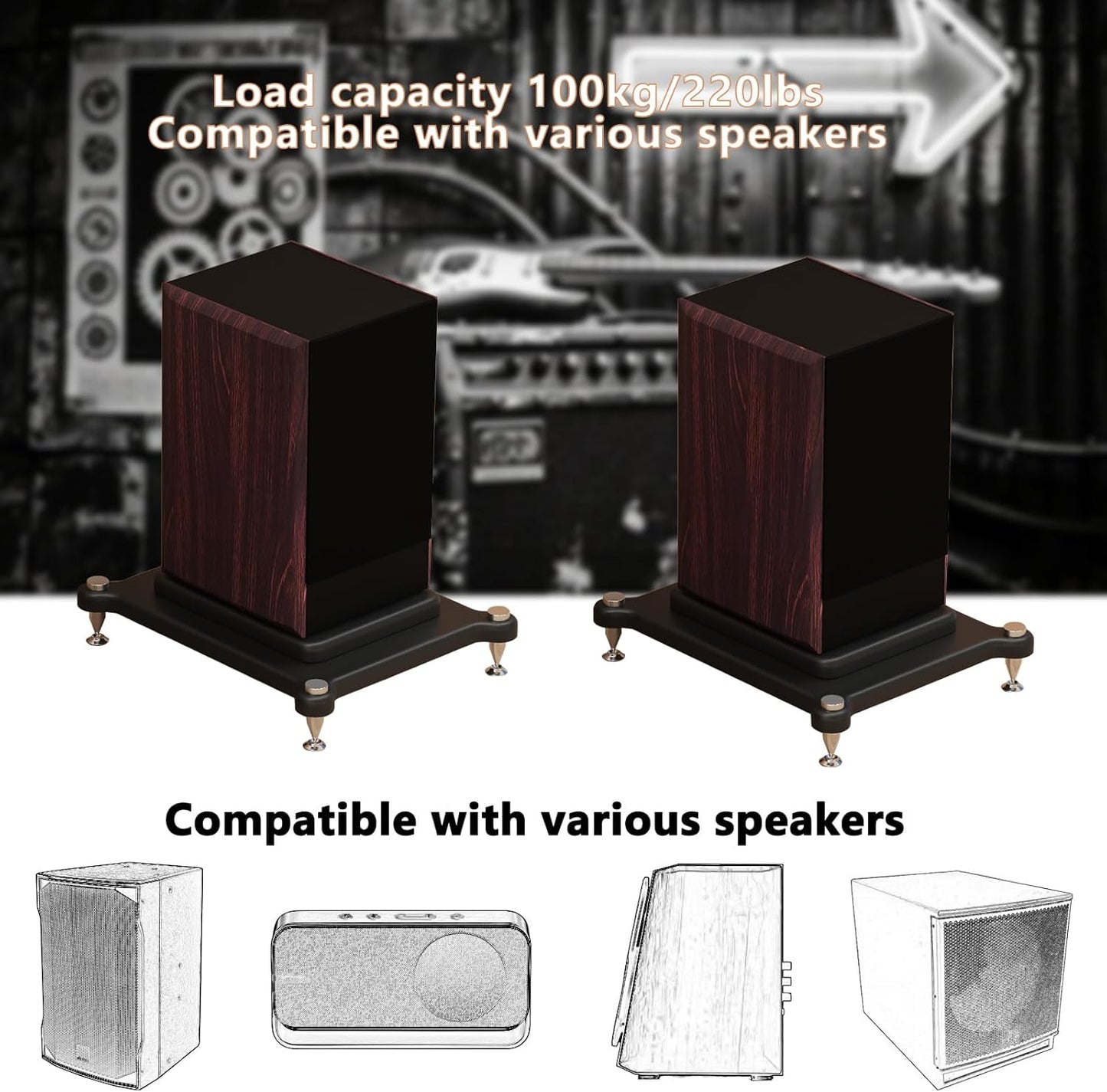 2pcs Subwoofer Isolation Stand, Double-Layered Speaker Isolation Stands with Stainless Steel Metal Feet, Acoustic Speakers Isolation Pad for Floor, Desktop (11.8×13.7in)