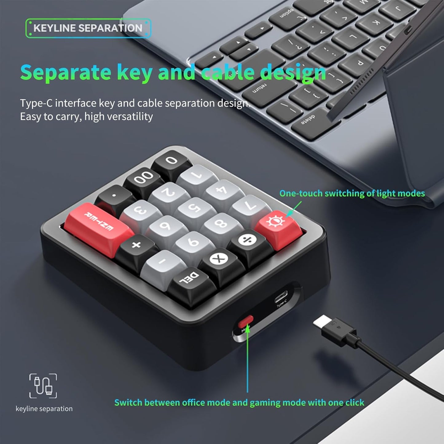 Adventurers K812 Wired Mechanical Numeric Keypad, 19-Key Hot-Swappable RGB Numpad, Macro Programmable, Detachable Type-C Cable, Game/Office Mode Switch – for PC/Laptop/Desktop (Black)