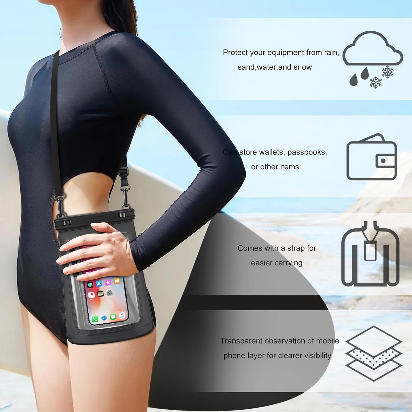 2L Waterproof Phone Pouch for iPhone 16 15 14 11 Pro Max & Galaxy S24 S21 - Floating Large Capacity Dry Bag Stores Sunscreen, Sunglasses - Oversized Waterproof Bag for Beach, Swimming, Kayaking