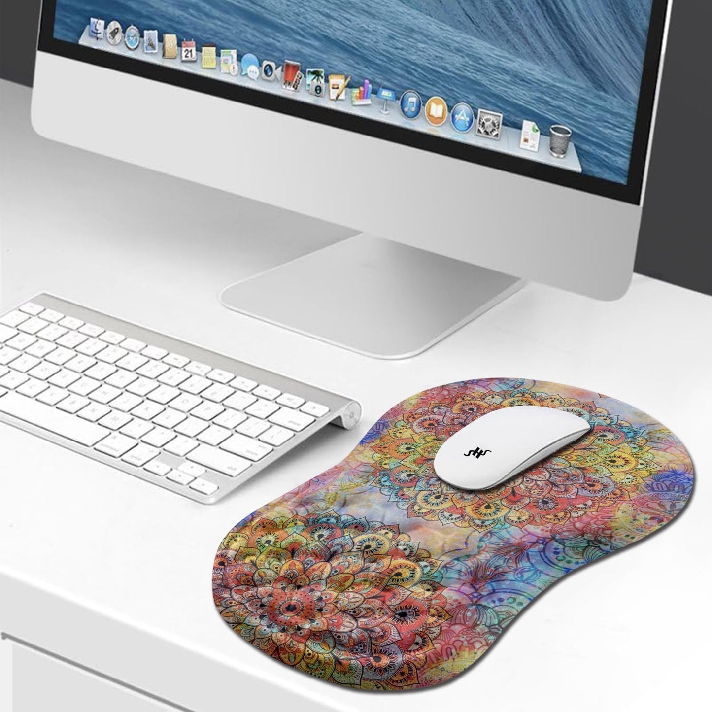 Hokafenle Ergonomic Mouse Pad Wrist Support, Wrist Rest Mousepad for Carpal Tunnel Pain Relief with Integrated Memory Foam Slope Massage Bulge (11.8x7.9 inch,Mandala