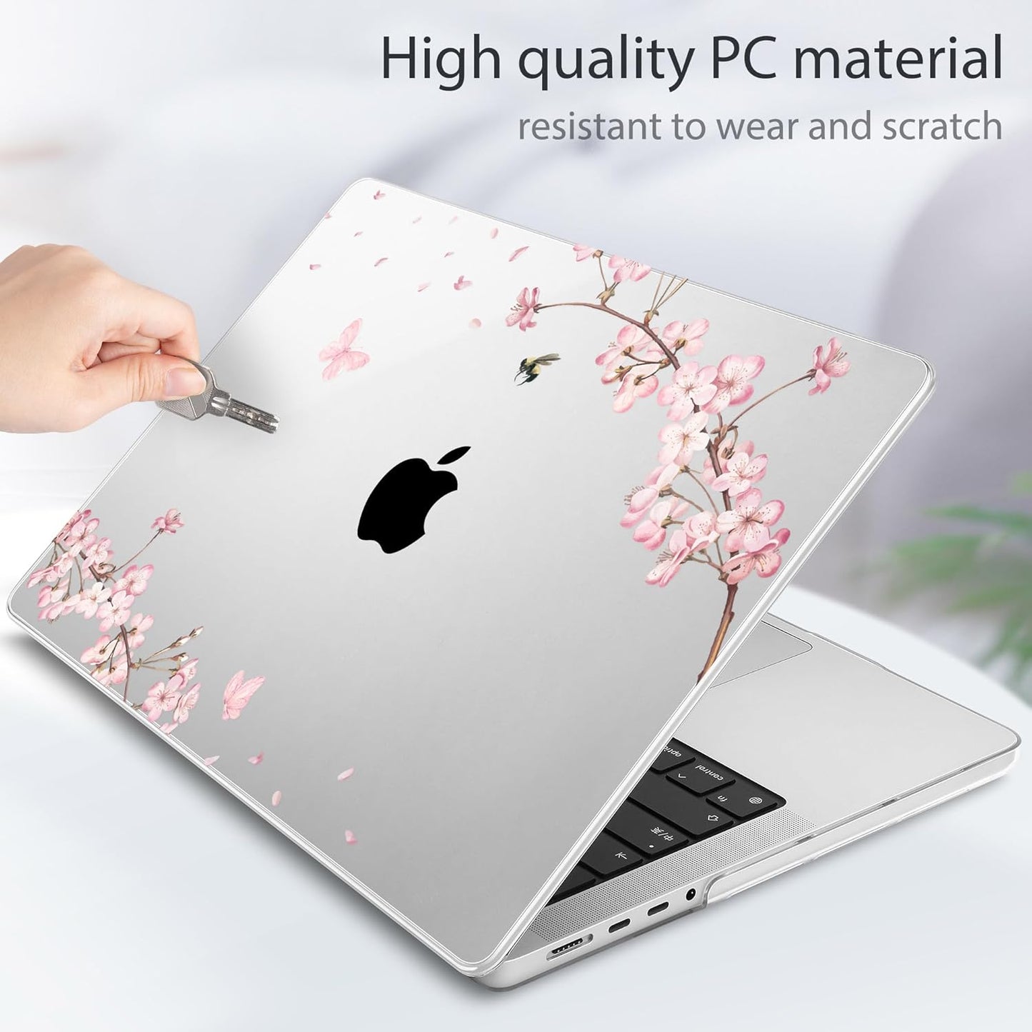 Tuiklol for M4 MacBook Pro 14 Inch Case 2024-2021 Release A3112 A3401 A3185, M3 A2918 A2992/M2 A2779/M1 A2442 Pro/Max Chip,Hard Shell Case with Screen Protector for Touch ID, Plum Blossom