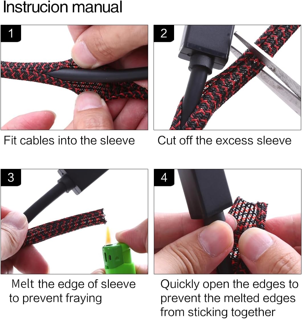 Alex Tech 25ft - 1/4 inch Cord Protector Wire Loom Tubing Cable Sleeve Split Sleeving For USB Cable Power Cord Audio Video Cable – Protect Cat From Chewing Cords - Blackred