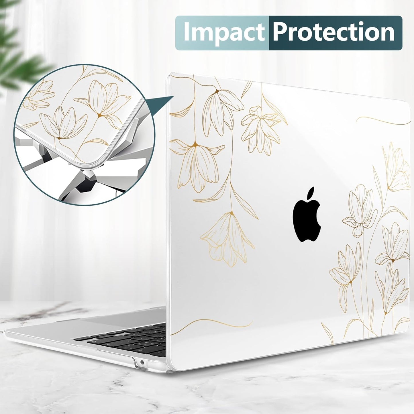 TWOLSKOO for M4 MacBook Air 13.6 inch Case 2025-2022 Release M4 A3240 M3 A3113 M2 A2681, Plastic Hard Shell & Screen Protector & Keyboard Cover & Trackpad Film, Florals X449