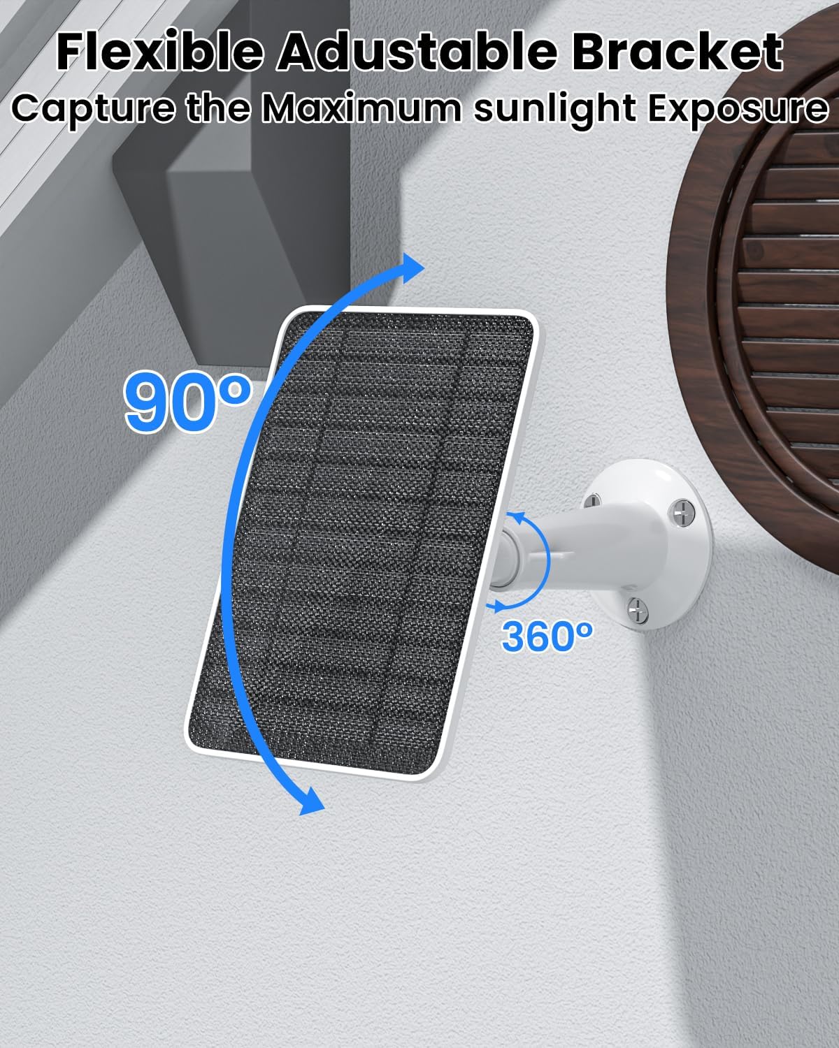 5W Solar Panel Charger Compatible with Arlo Essential 2K Outdoor Camera(2nd Gen)/Essential Outdoor XL(2nd Gen)/Essential Spotlight, IP65 Waterproof 10ft USB-C & Micro USB Cable & Wall Mount, 2 Pack