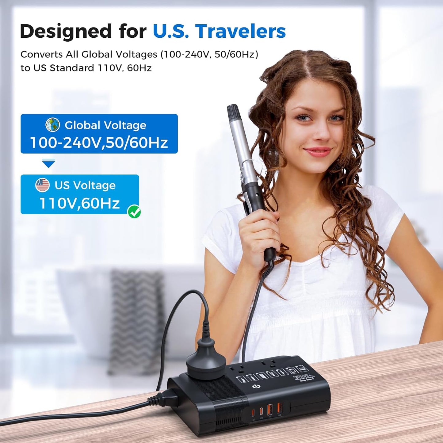 500W Pure Sine Wave Voltage Converter US to Europe, 220V to 110V Converter for European Travel, Power Converter Adapter Combo PD for CPAP Hair Straightener Cruler Shaver Toothbrush Laptop Camera Phone